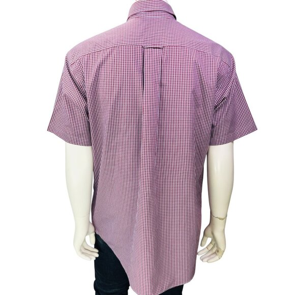 Orvis Mens Shirt Red Blue Check Short Sleeve Button Down Cotton Poplin Size L - Picture 7 of 14